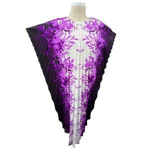 Vintage 70s Hawaiian Tropical Purple Ombre Accordion Pleated Caftan Maxi Dress